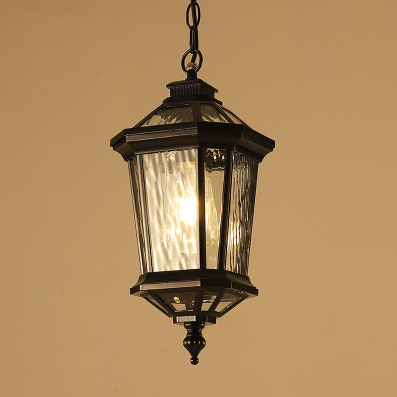 Vintage Aluminum Ripple Glass Octagonal Pendant Light