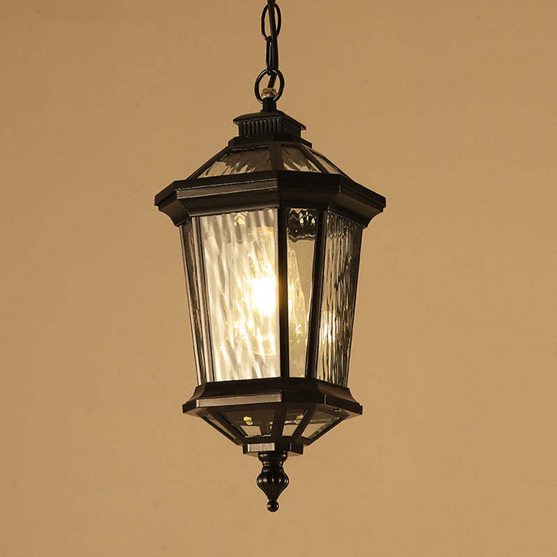 Vintage Aluminum Ripple Glass Octagonal Pendant Light