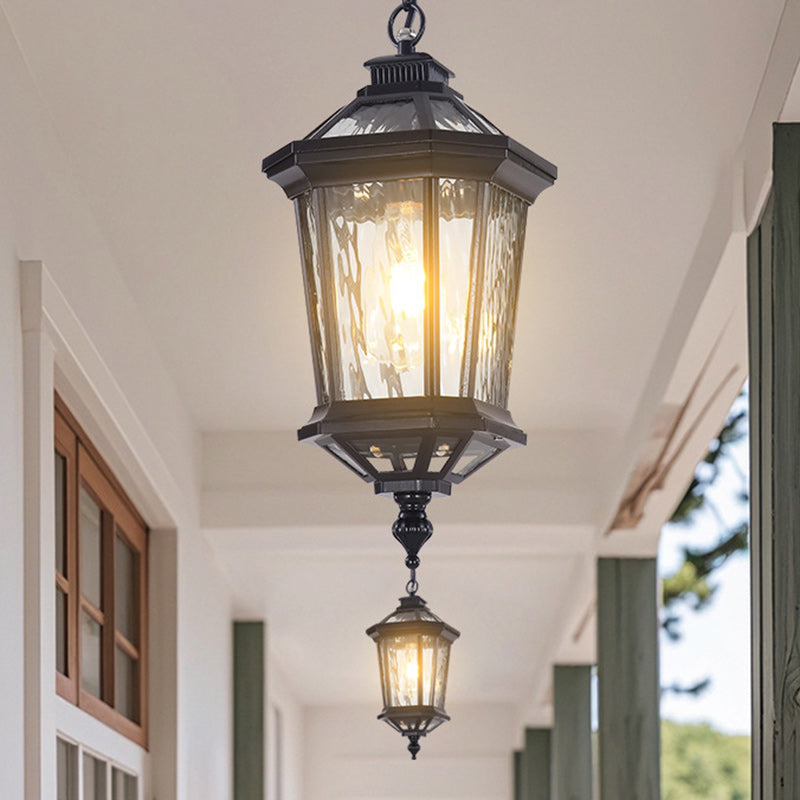 Vintage Aluminum Ripple Glass Octagonal Pendant Light