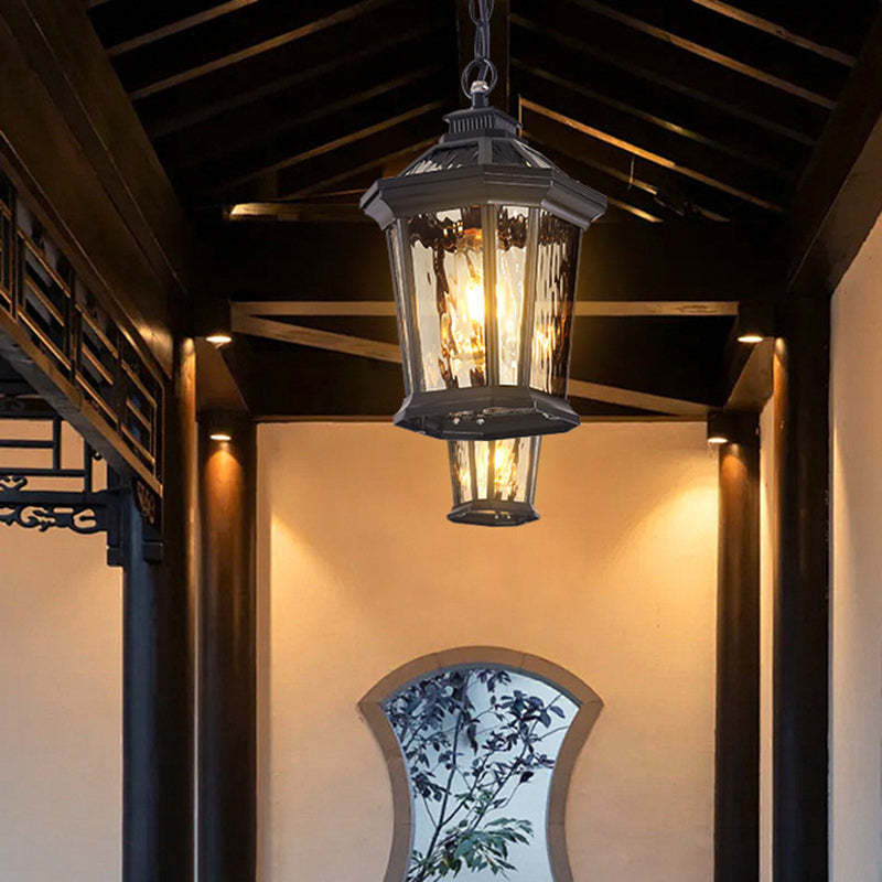 Vintage Aluminum Ripple Glass Octagonal Pendant Light — A / 220V-240V For UK/AU