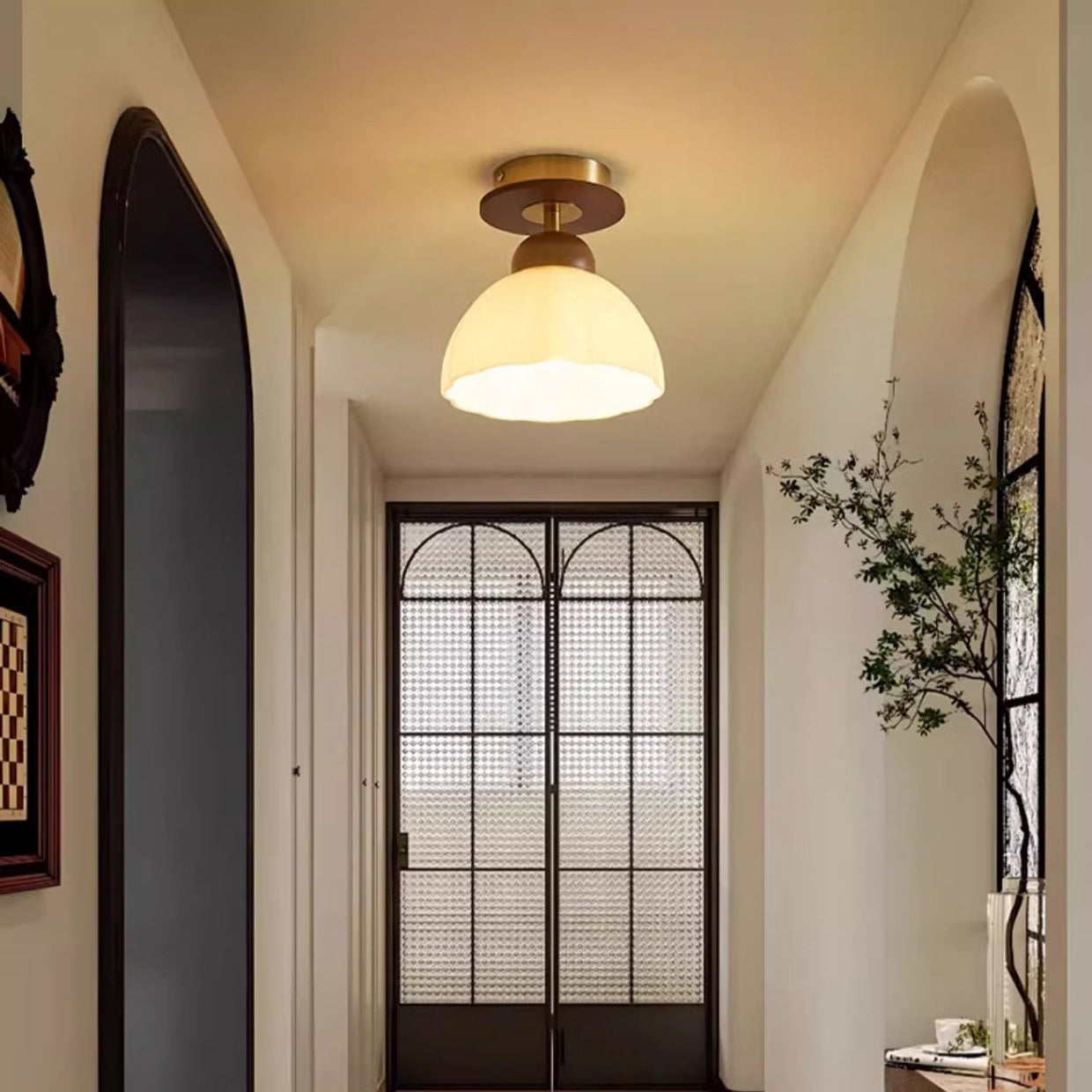 Retro Walnut Floral 1-Light Ceiling Light