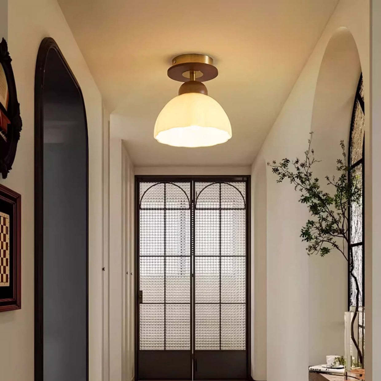 Retro Walnut Floral 1-Light Ceiling Light
