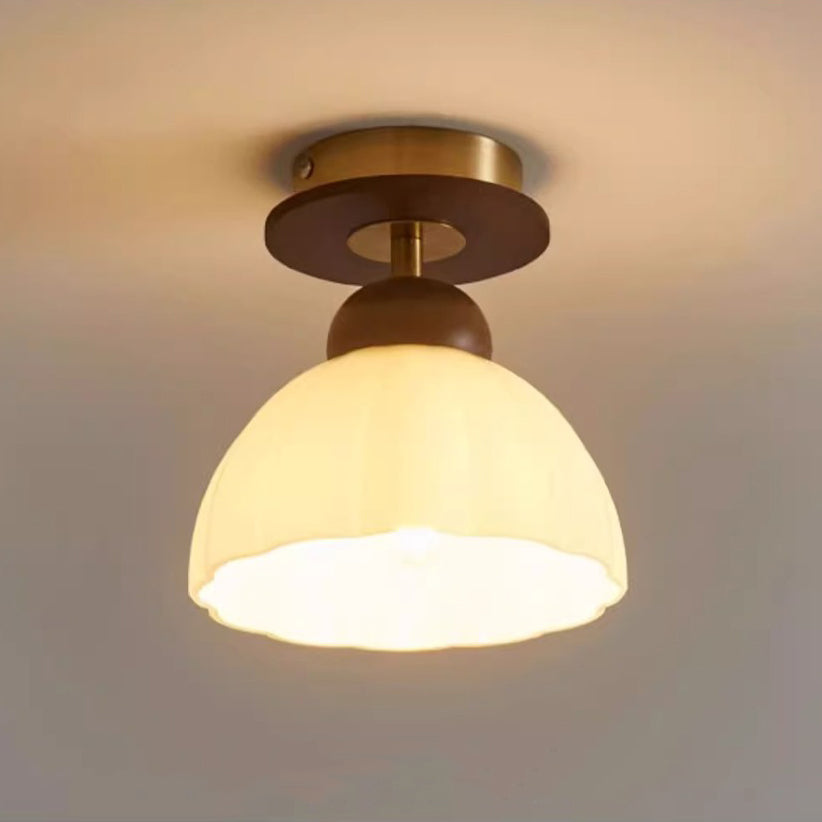 Retro Walnut Floral 1-Light Ceiling Light