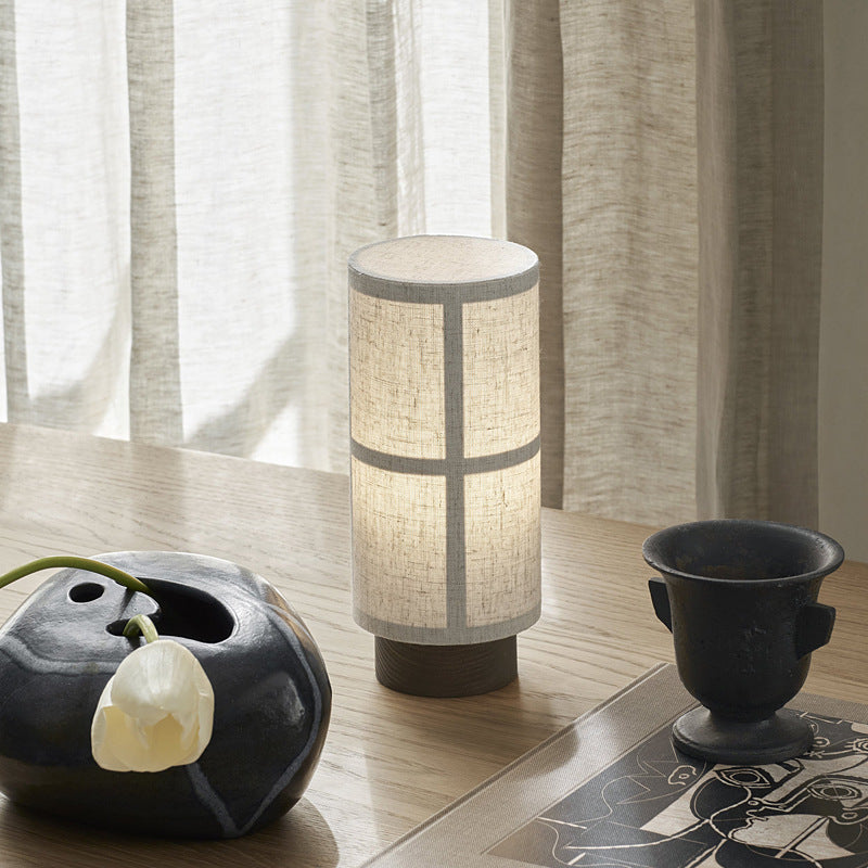 Japanese Fabric Wood Cylindrical Table Lamp