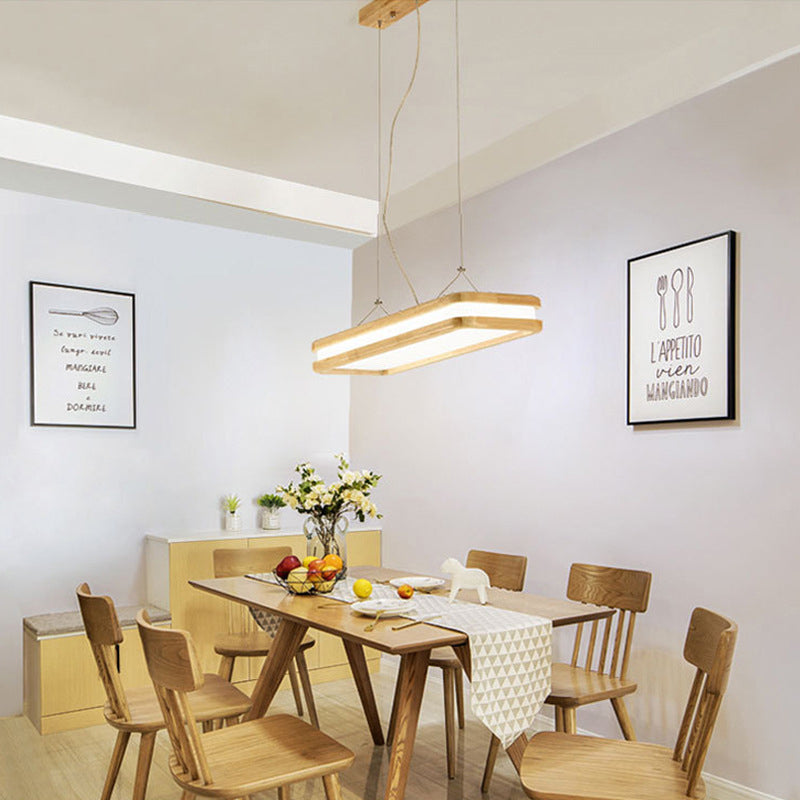 Japanese Wood Acrylic Rectangular LED Island Chandelier