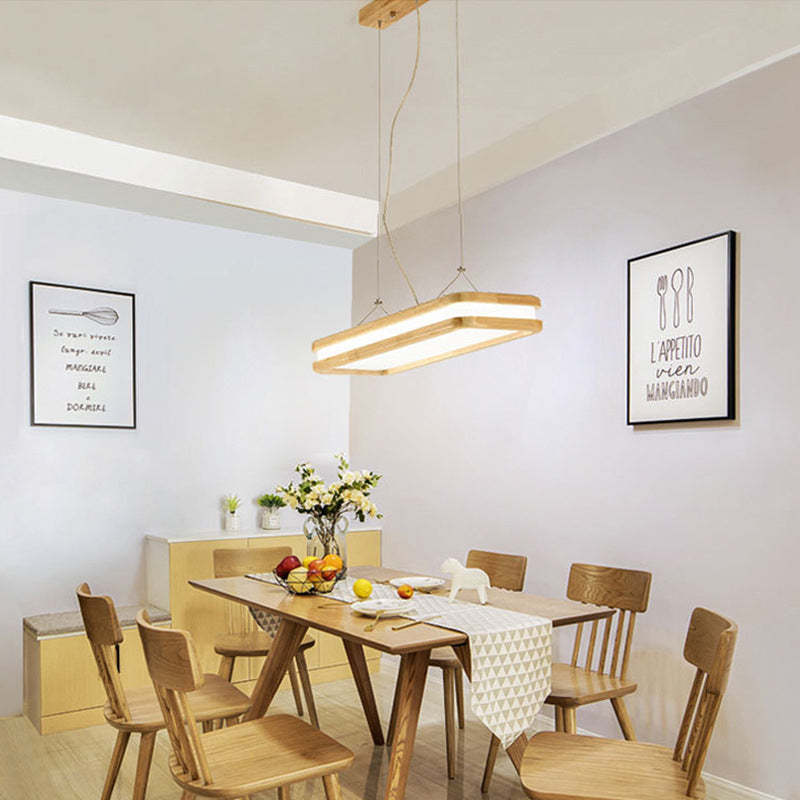 Japanese Wood Acrylic Rectangular LED Island Chandelier