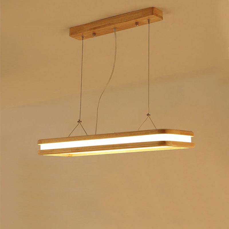 Japanese Wood Acrylic Rectangular LED Island Chandelier