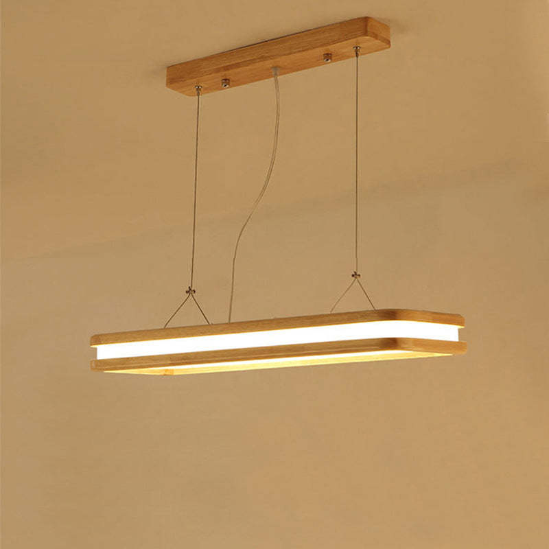 Japanese Wood Acrylic Rectangular LED Island Chandelier