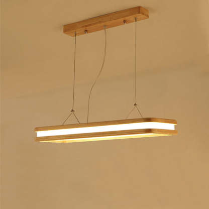 Japanese Wood Acrylic Rectangular LED Island Chandelier