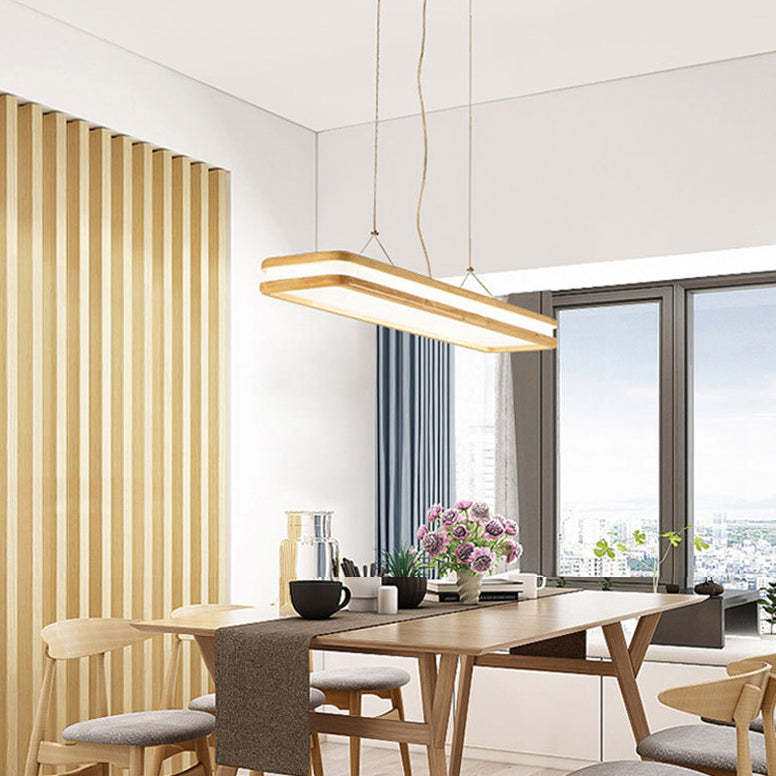 Japanese Wood Acrylic Rectangular LED Island Chandelier