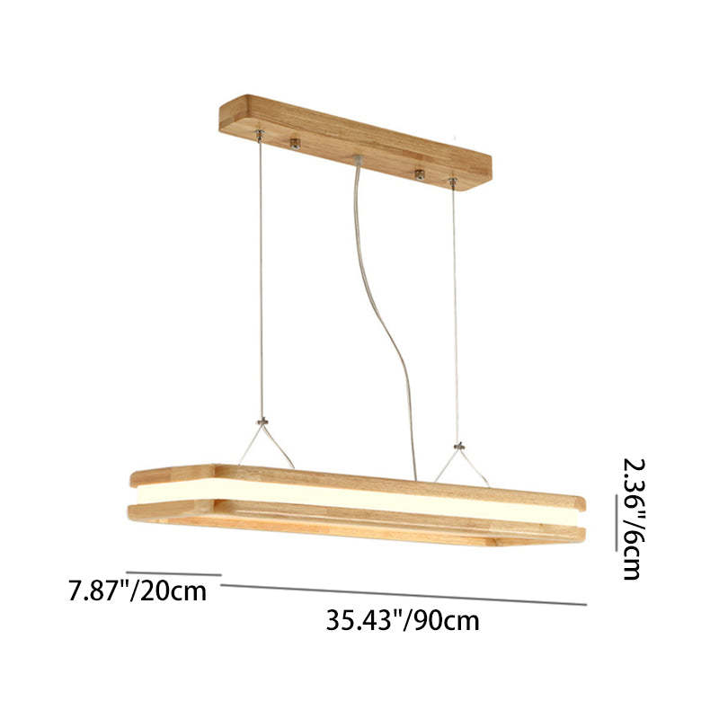 Japanese Wood Acrylic Rectangular LED Island Chandelier
