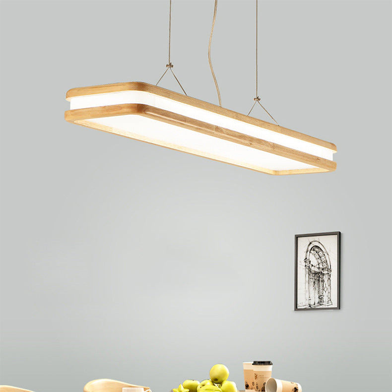Japanese Wood Acrylic Rectangular LED Island Chandelier