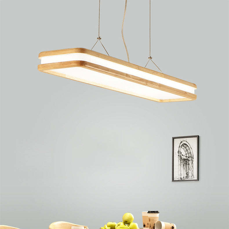 Japanese Wood Acrylic Rectangular LED Island Chandelier