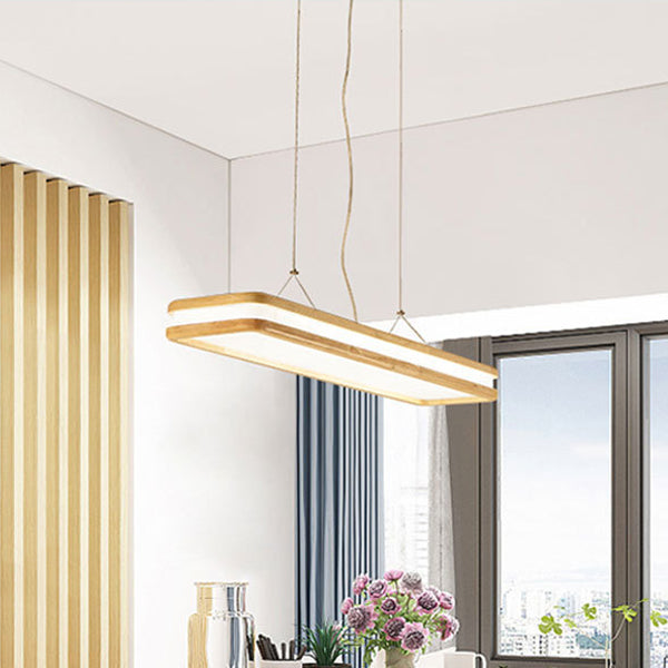 Japanese Wood Acrylic Rectangular LED Island Chandelier