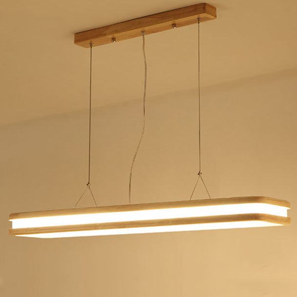 Japanese Wood Acrylic Rectangular LED Island Chandelier