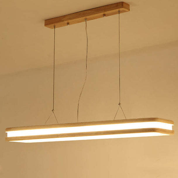 Japanese Wood Acrylic Rectangular LED Island Chandelier