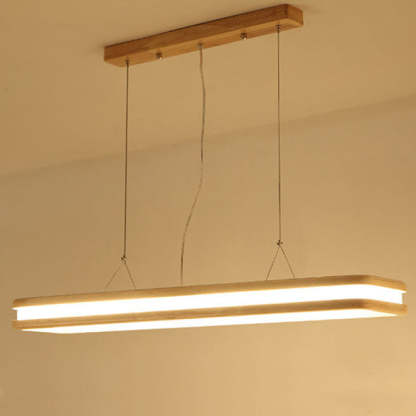 Japanese Wood Acrylic Rectangular LED Island Chandelier