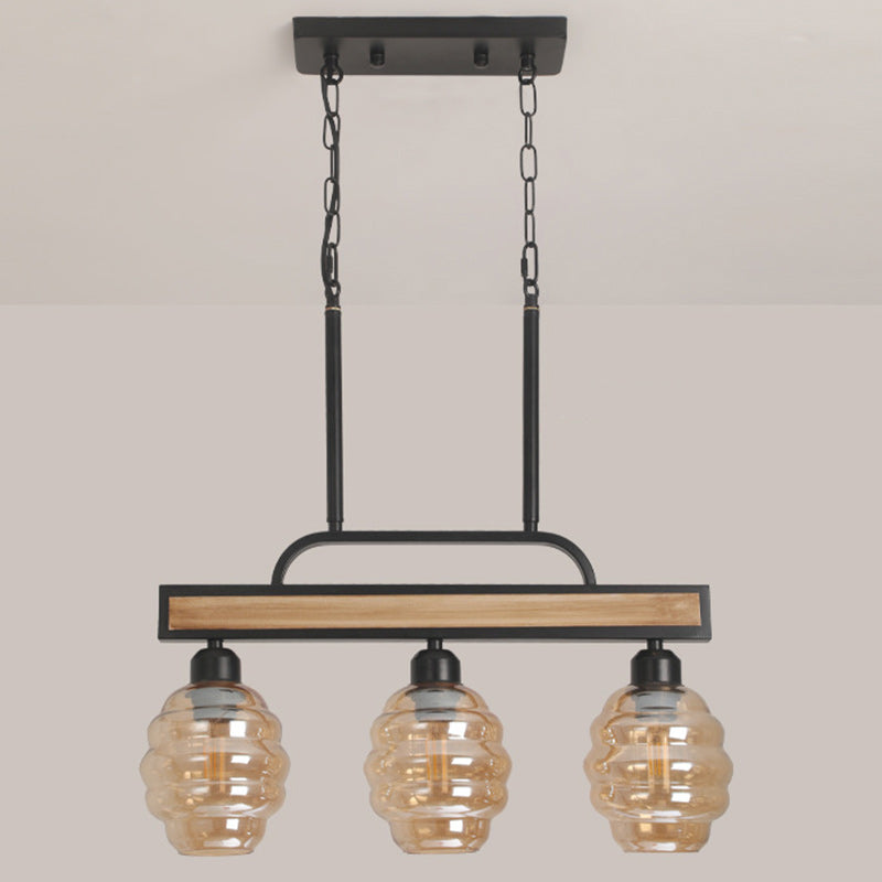 Iron Wood Glass Honey-Jar Island Chandelier