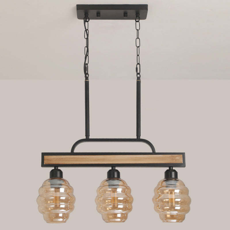 Iron Wood Glass Honey-Jar Island Chandelier