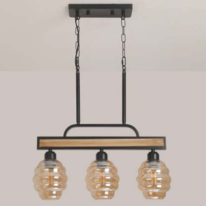 Iron Wood Glass Honey-Jar Island Chandelier