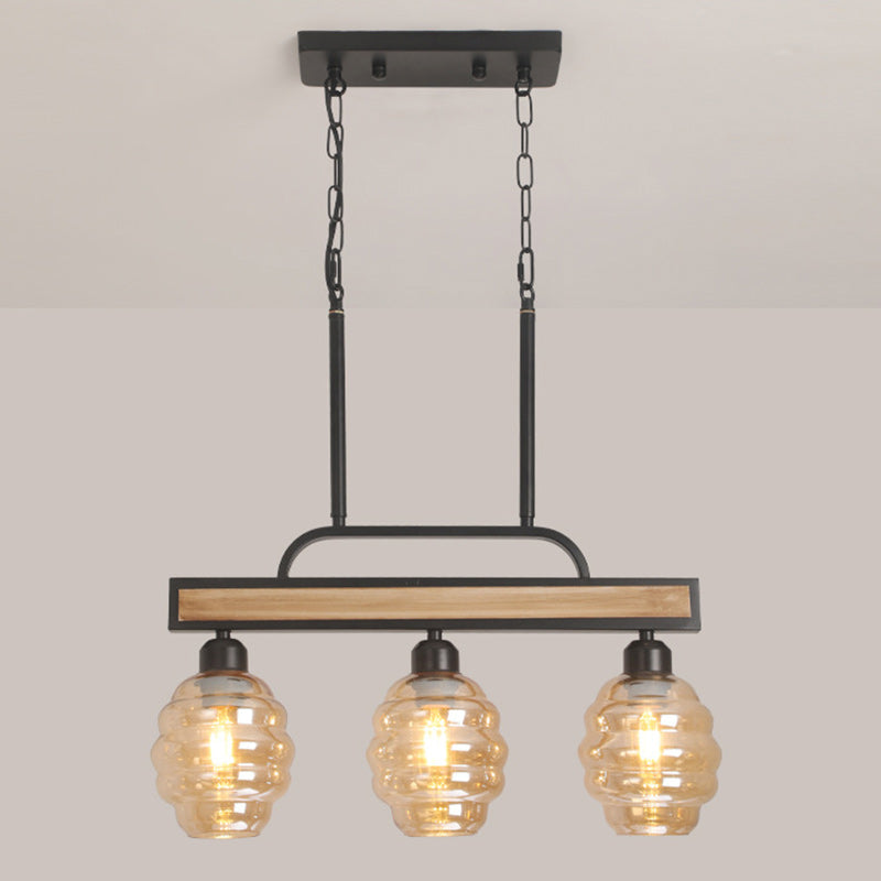 Iron Wood Glass Honey-Jar Island Chandelier