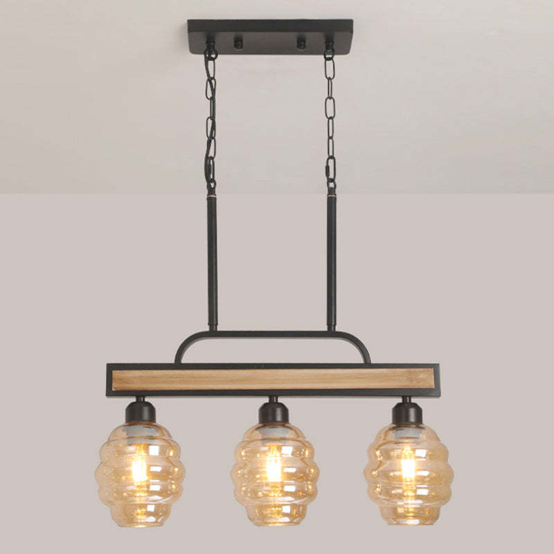 Iron Wood Glass Honey-Jar Island Chandelier