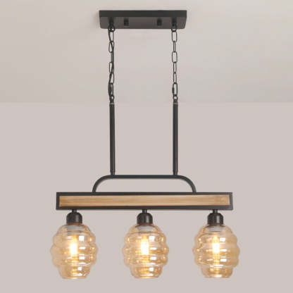 Iron Wood Glass Honey-Jar Island Chandelier