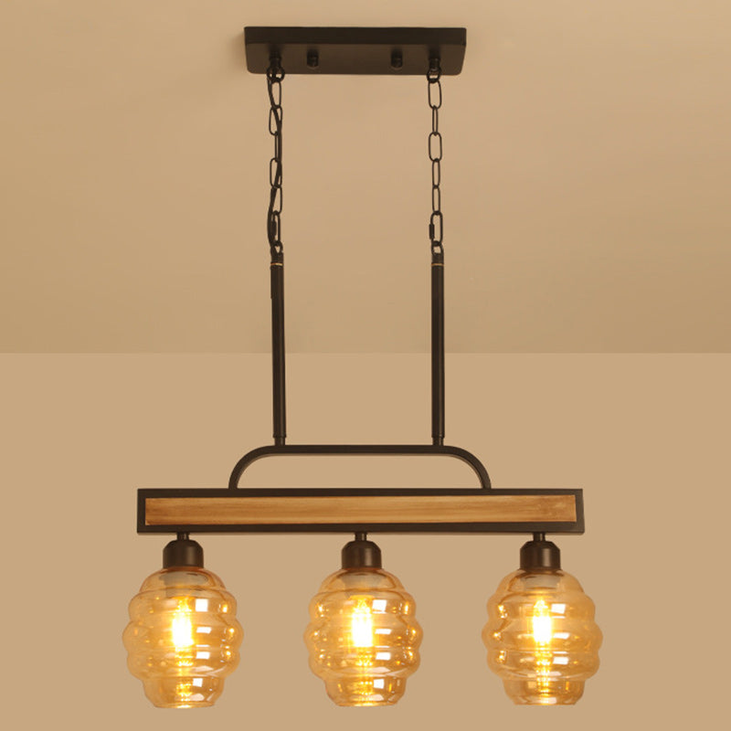 Iron Wood Glass Honey-Jar Island Chandelier