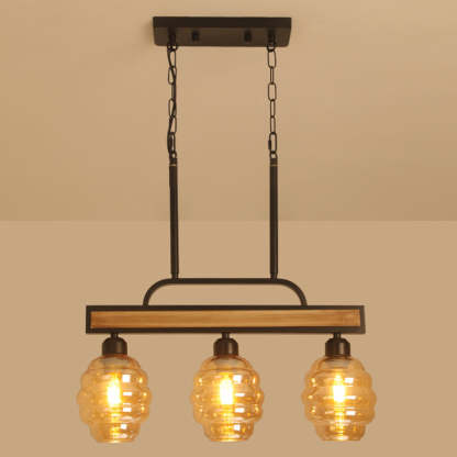 Iron Wood Glass Honey-Jar Island Chandelier
