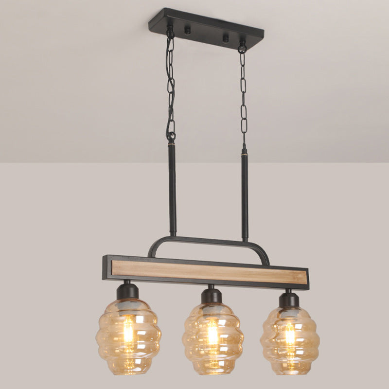 Iron Wood Glass Honey-Jar Island Chandelier