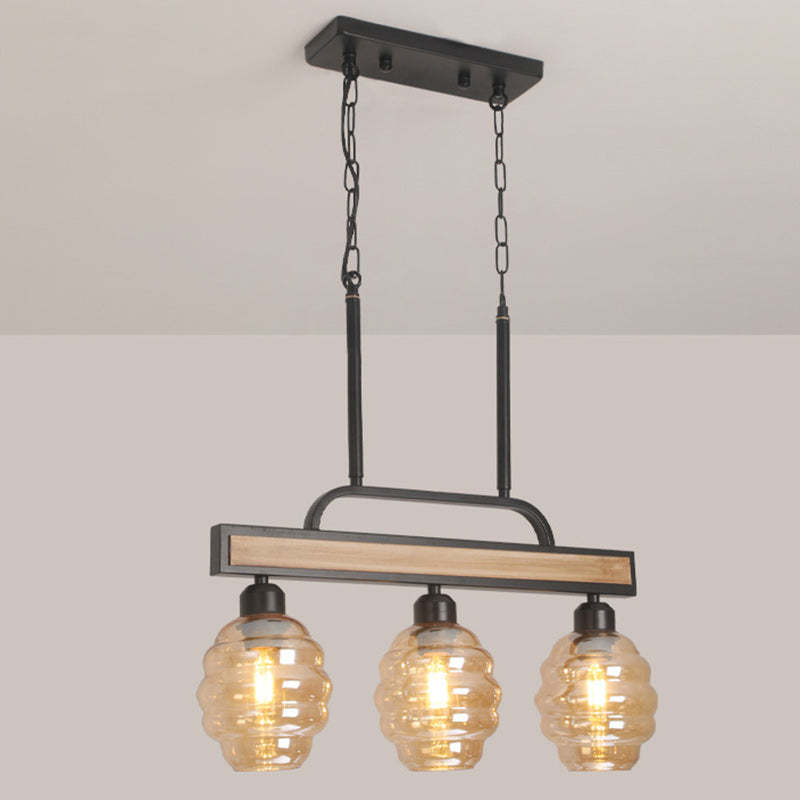 Iron Wood Glass Honey-Jar Island Chandelier