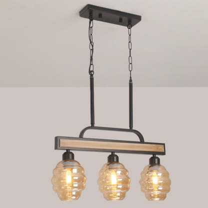 Iron Wood Glass Honey-Jar Island Chandelier