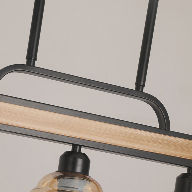 Iron Wood Glass Honey-Jar Island Chandelier