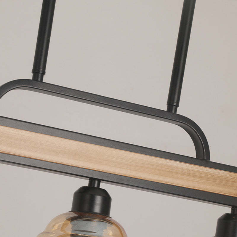 Iron Wood Glass Honey-Jar Island Chandelier