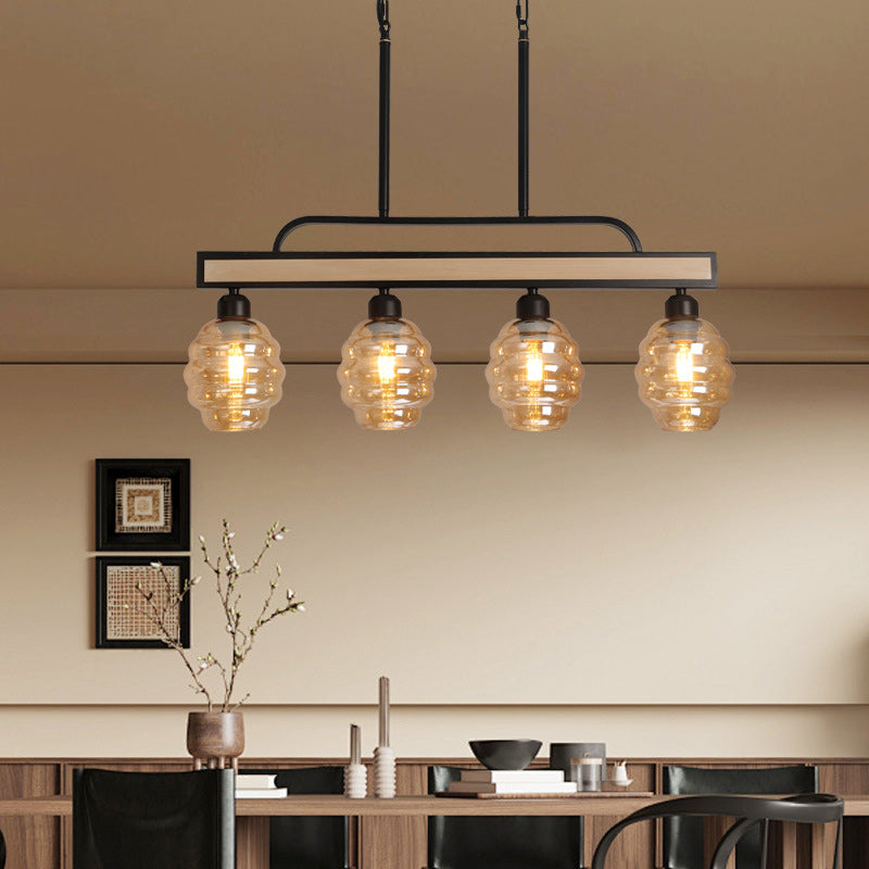 Iron Wood Glass Honey-Jar Island Chandelier