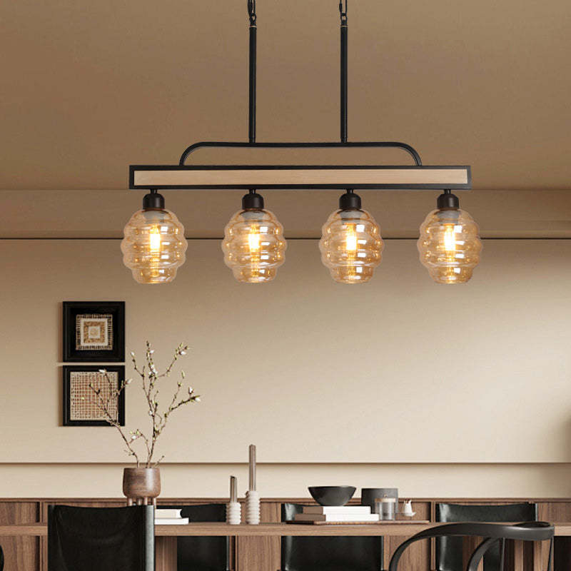 Iron Wood Glass Honey-Jar Island Chandelier