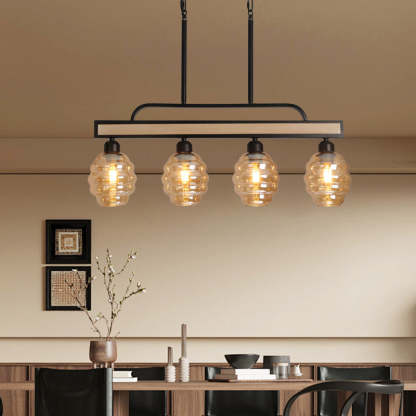 Iron Wood Glass Honey-Jar Island Chandelier