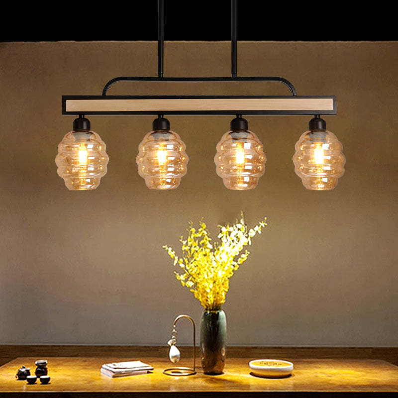 Iron Wood Glass Honey-Jar Island Chandelier