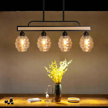 Iron Wood Glass Honey-Jar Island Chandelier