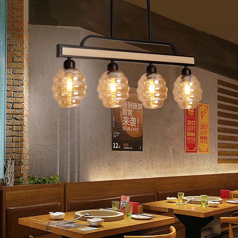 Iron Wood Glass Honey-Jar Island Chandelier