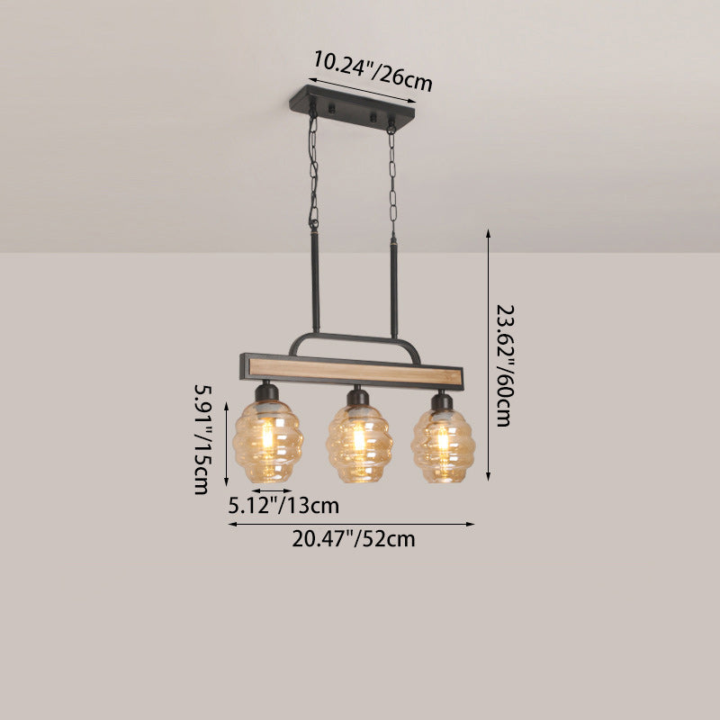 Iron Wood Glass Honey-Jar Island Chandelier