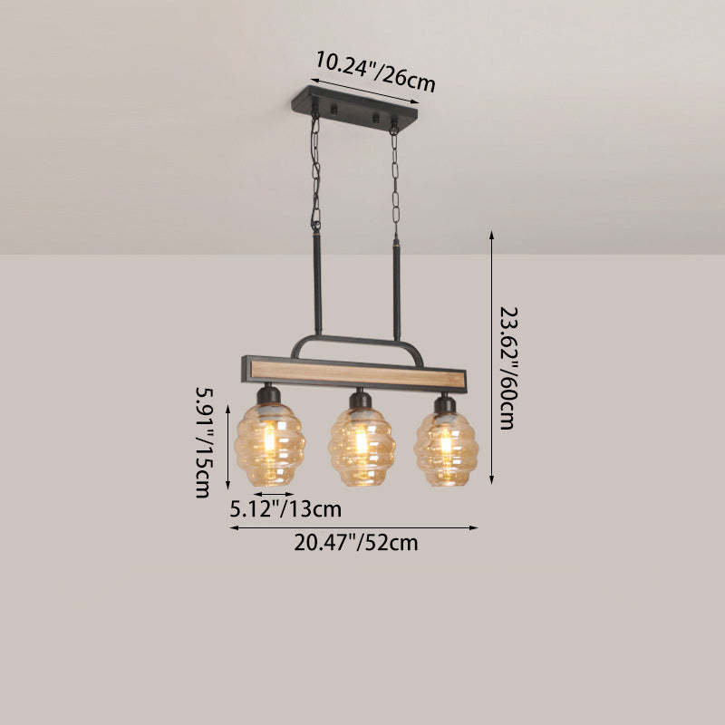 Iron Wood Glass Honey-Jar Island Chandelier