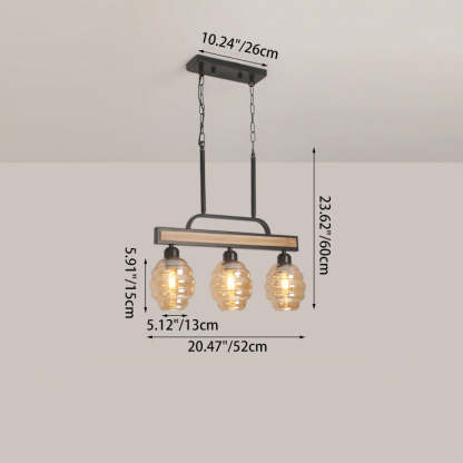 Iron Wood Glass Honey-Jar Island Chandelier