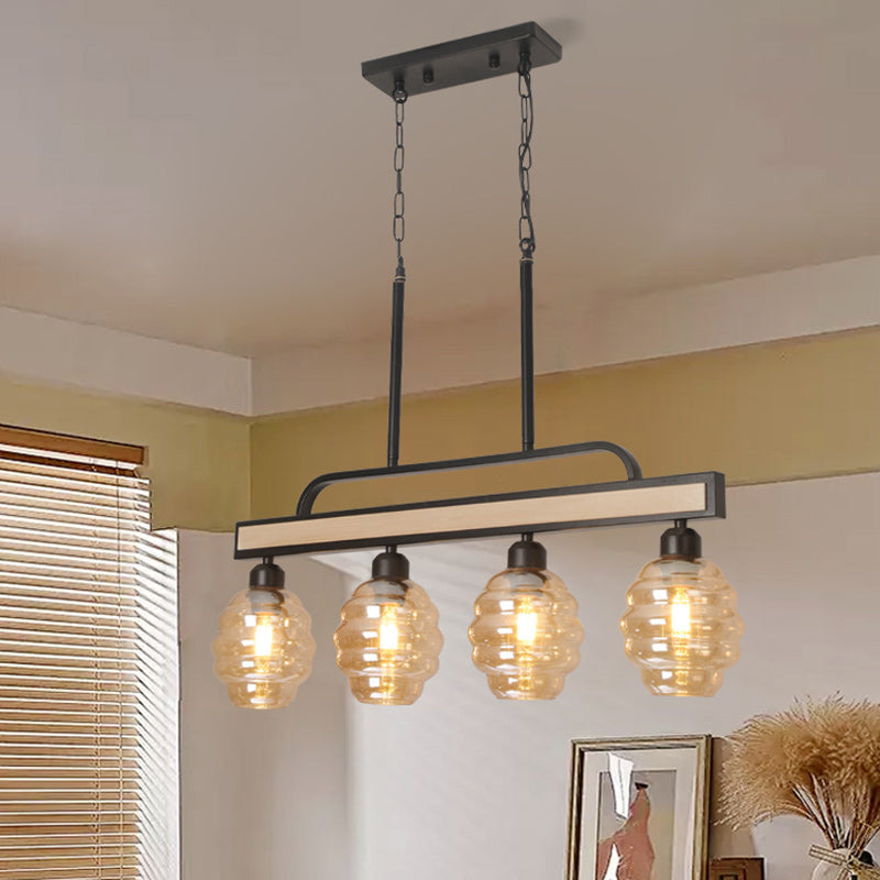 Iron Wood Glass Honey-Jar Island Chandelier