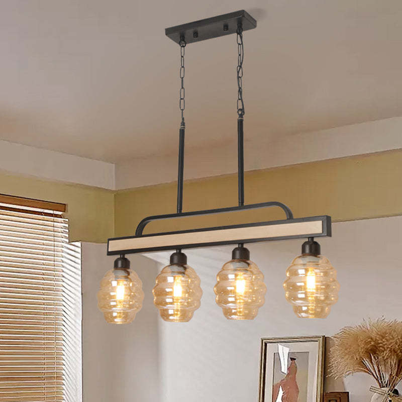 Iron Wood Glass Honey-Jar Island Chandelier