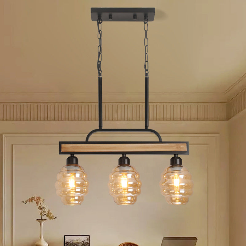 Iron Wood Glass Honey-Jar Island Chandelier