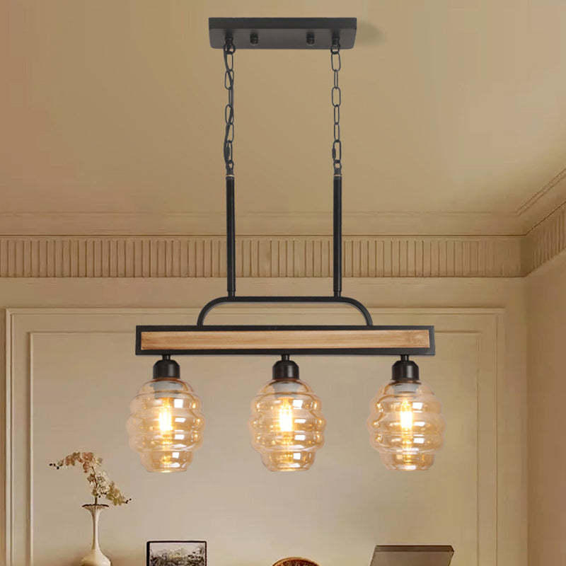 Iron Wood Glass Honey-Jar Island Chandelier