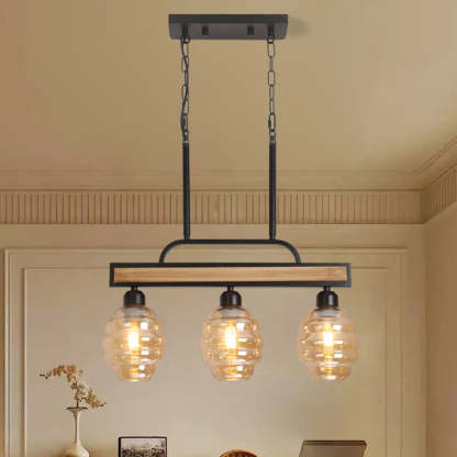 Iron Wood Glass Honey-Jar Island Chandelier