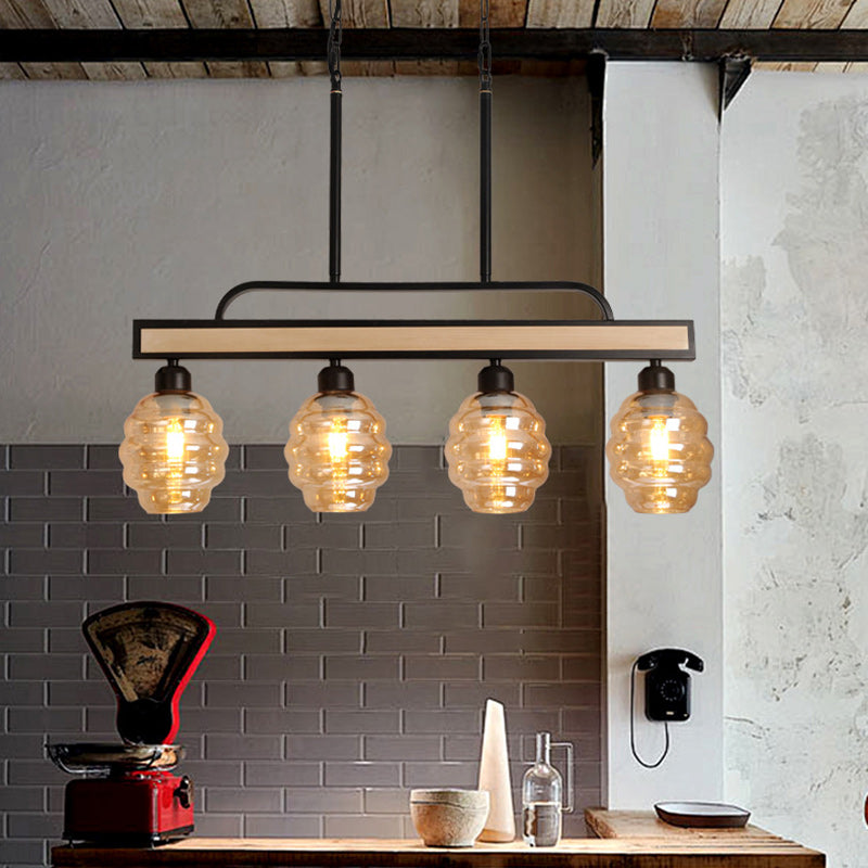 Iron Wood Glass Honey-Jar Island Chandelier