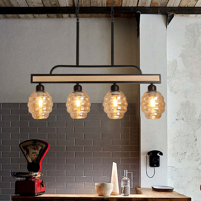 Iron Wood Glass Honey-Jar Island Chandelier